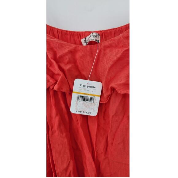 New NWT Free People OB637353 Cascades Cami Ruffle Spaghetti Strap Fire Orange - Picture 9 of 11